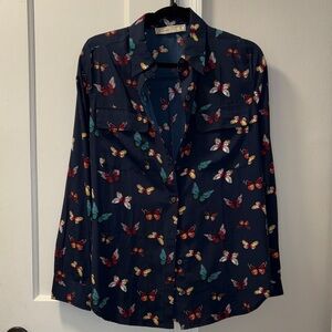 Abercrombie & Fitch Navy Button-Down Shirt with Multicolor Butterfly Print